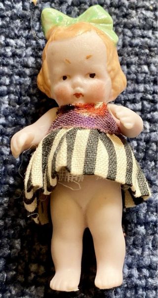 Antique Teensy German All Bisque Doll With Outfit