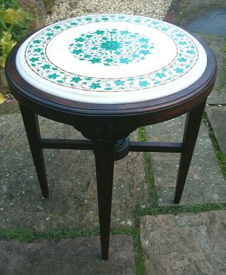 Beautifully Vintage Indian Side Table With Marble " Pietradura " Top