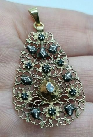 Antique Georgian Diamond Foiled Back,  Gold 18k Pendant Filigree