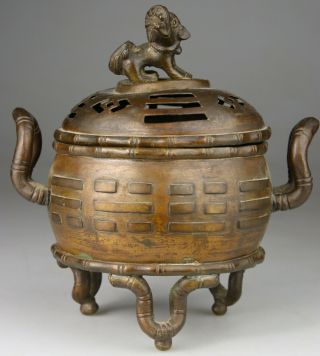 ANTIQUE CHINESE BRONZE CENSER TRIPOD INCENSE BURNER MARK XUANDE - Qing 19TH 6
