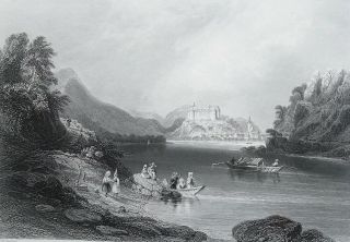 Austria Castle Of Grein On Danube River - Bartlett 1840 Antique Print