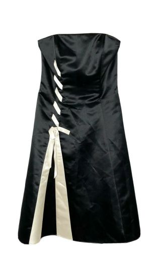 Vintage Jessica Mcclintock For Gunne Sax Black Satin Strapless Dress Laced 3/4