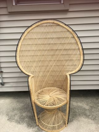 Large Vintage Peacock Chair Wicker Fan