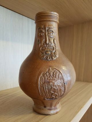 Antique Bellarmine Jug Bartmann 17th Century German Stoneware Witch Bottle