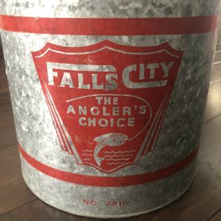 Vintage Falls City Minnow Bucket No 7810 Galvanized Metal Fishing Anglers Choice