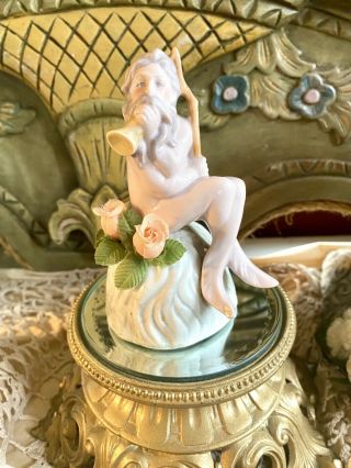 Antique German Porcelain Flower Frog Mythological God Neptune Poseidon