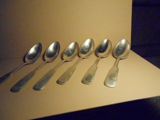 6 Serving Spoons 8 1/2 " Fraget N Plaque Silverplate 1890 Warsaw Poland
