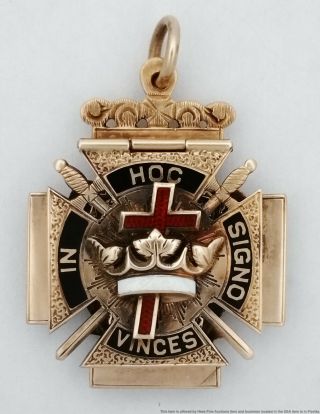 32 Degree Knights Templar Mason Masonic 10k Gold Enamel Antique Watch Fob