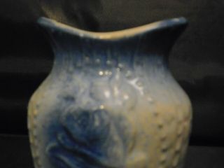 Vintage Antique Salt Glaze Blue White Rose Flower Vase Pottery Stoneware 3