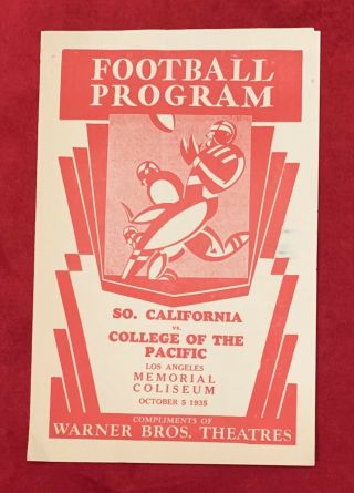 Antique 1935 Usc Vs College Of The Pacific Football Program Early Vintage Old