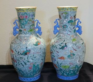 Antique Chinese Porcelain " Identical " Vases 21 " Tall