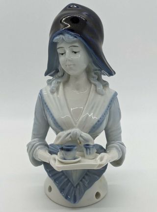 5.  5 " Antique German Porcelain Half Doll Cocoa Lady With Blue Delft Decoration