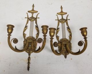 Antique Pair Bronze Federal American Style Wall Sconces Lamps Lighting