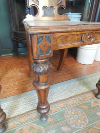 Antique English Victorian 2 Gothic Style Carved Oak Hall Chairs 5