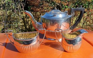 Antique Solid Sterling Silver Bachelors Tea Set Teapot Sugar Bowl Milk Jug 1893
