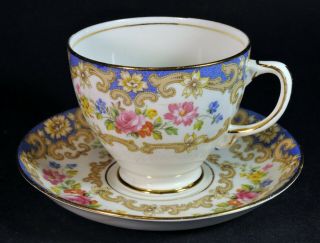 C.  1930 - 41 Old Royal Sampson Smith Bone China Teacup & Saucer Floral Gold Trim