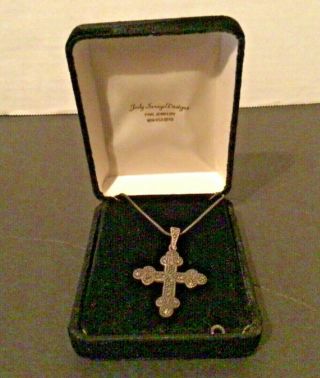 Italy Sterling Silver Marcasite Crucifix Cross Pendant Necklace Signed 925