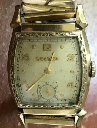Vintage Bulova 10k Rgp Bezel Mens 10bc Wristwatch Not Running