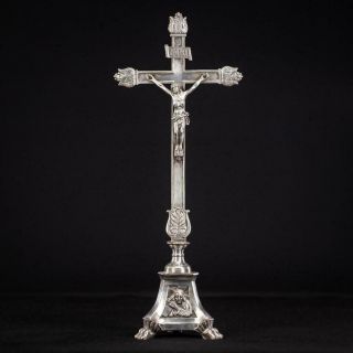 Altar Crucifix Bronze | Silver Plated Antique Standing Cross Jesus Christ | 20 "