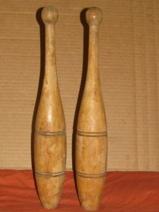 Antique Wooden Exercise Circus Juggling Pins Approx.  - 16” Tall