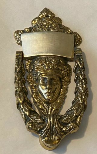 Vintage Solid Brass Face Of Bacchus Dionysus Greek God Of Wine Door Knocker 8”