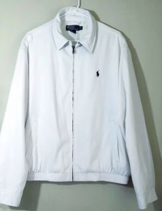 Men’s Large Vintage Polo Ralph Lauren Logo Harrington Full Zip Jacket White