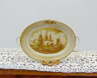 Vintage Ellen Krucker Sailing Ships Platter Artisan Dollhouse Miniature 1:12