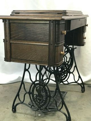 Antique Singer Treadle Sewing Machine Cabinet Table 4 Drawer Oak,  Cast Iron,  Vtg