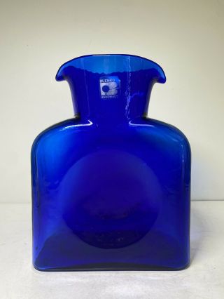 Vintage Blenko Art Glass Double Spout Dimple Water Bottle Cobalt Blue Usa