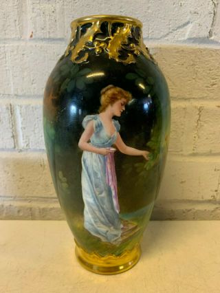 Antique Royal Bonn Porcelain Woman Portrait Vase Signed Artist Schafer / Schuler