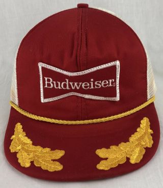 Vintage Budweiser Beer Patch Snapback Trucker Mesh Hat Cap Scrambled Egg Usa Red