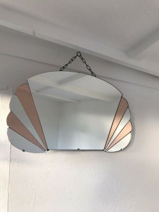 Vintage Style Art Deco Peach Wall Mirror,  Coloured Peach Mirror Frameless Rose