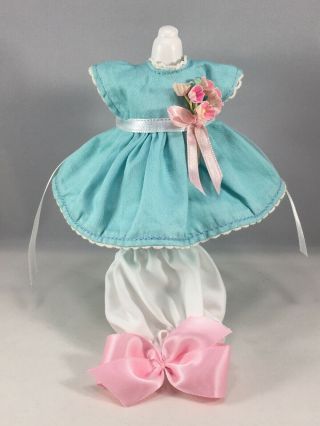 Vintage Blue Dress Fits Ginny W - Pink Flowers,  Bloomers & Hair Bow (no Doll)