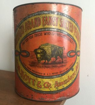 Antique Buffalo Brand Salted Peanuts Tin Litho - 10lb Can Amesbury,  Ma Oil Can