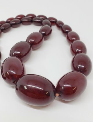 Vintage Antique Cherry Amber Faturan Bakelite Graduated Bead Necklace 66 Grams