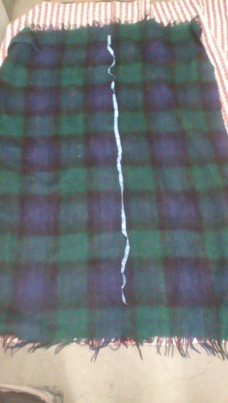 Vintage " Glentana " Scotland Mohair Wool Plaid Lap Blanket Purple Black Green