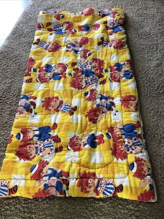 Vtg 1975 Quilted 6 Foot By 31 " Sleeping Bag Raggedy Ann & Andy Yellow Yard Cloth