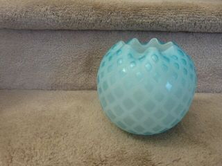 Antique Victorian Blue Satin Art Glass Diamond Quilted Pattern Rose Bowl 5.  5 "