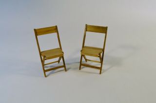 Vintage Dollhouse Miniature Furniture Artisan Made Folding Wood Chairs Set Of 2