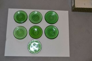 Chinese Set Of 7 Green Peking Glass 2.  5 Inch Condiment Plates
