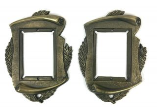 2 Vintage Brass Utility Wall Plate Frames Electric Outlet Cover Light Switch