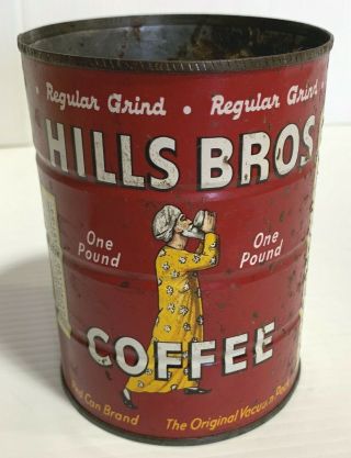 Antique Hills Bros Coffee 1lb Tin Can - Early/mid 1900s