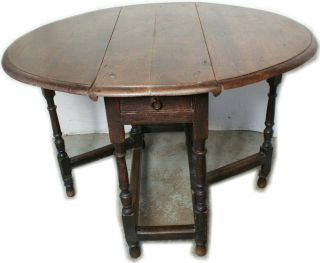 Wow British Rustic Primitive Old Oak Antique Drop Leaf Table Gate Leg W/drawer