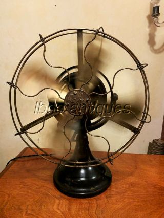 Antique Ge 12 " Bmy Desk Fan Brass Cage/blade.  1900s 3 Speed Oscillatess,