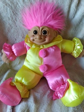 Vintage Russ Jumbo Troll Berrie Pink Yellow Large Clown Jester Plush Doll 24 "