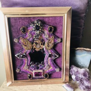 Vintage Jewelry Art Framed Purple Jewels 10 " X12 " Ooak Artisan Enchanted Mirror