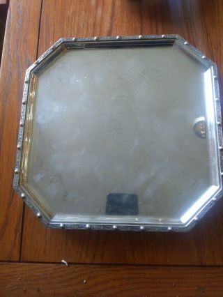Antique Vintage Birmingham Solid Sterling Silver 925 Tray Plate Dish 9.  5 " 21 Oz