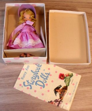 Vintaged 1940s Boxed Nancy Ann Storybook Bisque Doll 115 Lucy Locket Wrist Tag
