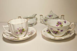 Antique Royal Windsor Royal Stuart Bone China Purple Floral teacups gift set 2