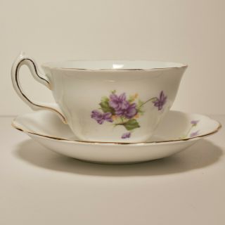 Antique Royal Windsor Royal Stuart Bone China Purple Floral teacups gift set 3